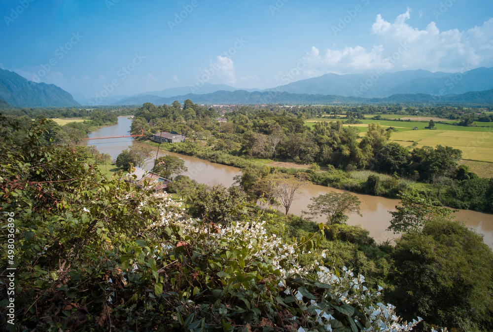 Vang Vieng Landscape with Nam Song River, Central Laos