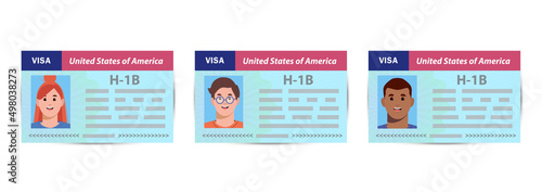 H1b Visa USA to temporarily employ foreign workers in specialty occupations. Immigration document. Vector template illustration in passport. photo