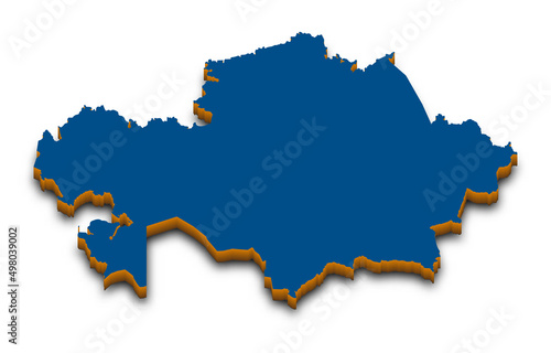 Kazakhstan 3D map. Detailed 3d map with dropped shadow. Blue isometric silhouette. Vector illustration. Template for design and infographics.