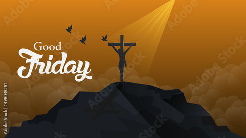 Good Friday Christian holiday concept with Jesus. Greeting card, banner, poster, logo  design vector illustration.