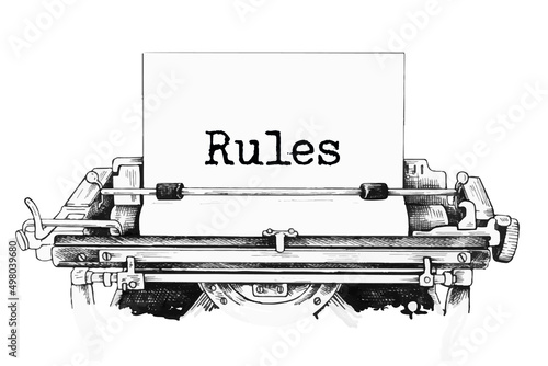 Rules title text written with vintage typewriter close up on paper