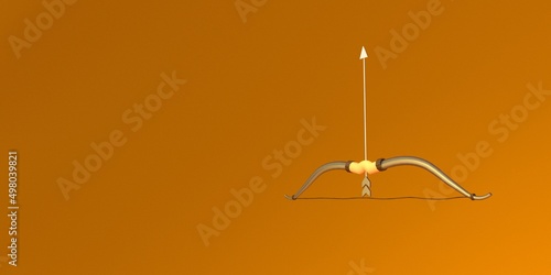 Antique bow and arrow isolated on Black background. Dussehra, Ram, hindu holiday design element. Realistic style 3d render illustration Image