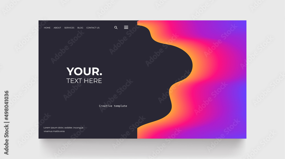 Futuristic landing page template for web page on black background