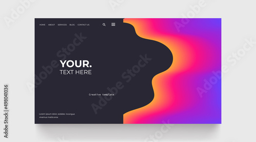 Futuristic landing page template for web page on black background