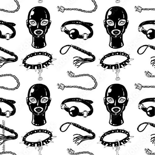 BDSM hand drawn seamless pattern. White background