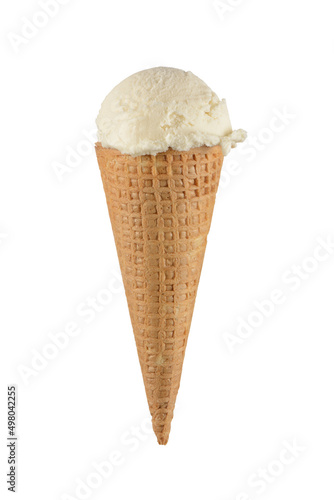 Meringue milk ice cream cone cut out on white background