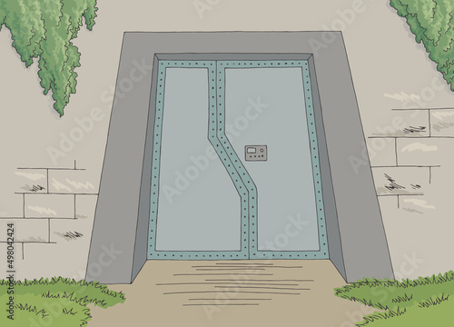 Bunker gate exterior color landscape sketch illustration vector