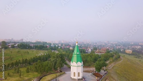 PARASKEVA PYATNITSA CHAPEL. symbol of Krasnoyarsk and one of the city main landmarks, Aerial View Hyperlapse, Point of interest photo