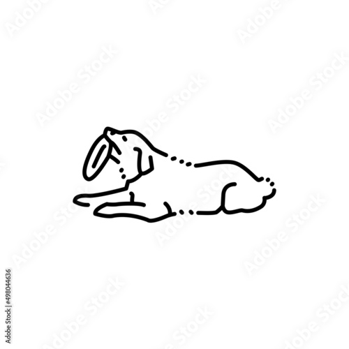 Golder retriever lying and holding frisbee color line icon. Pictogram for web page