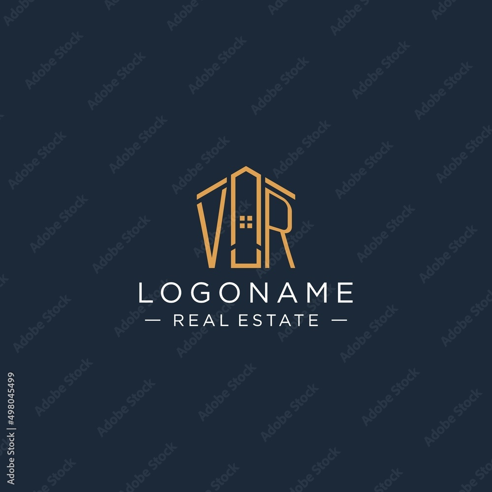 Initial letter VR logo with abstract house shape, luxury and modern ...