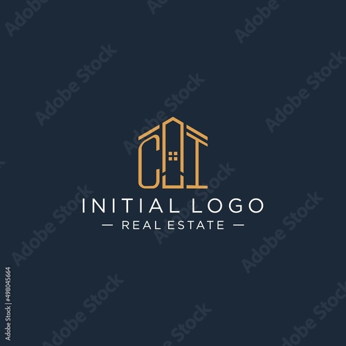 Initial letter CI logo with abstract house shape, luxury and modern real estate logo design