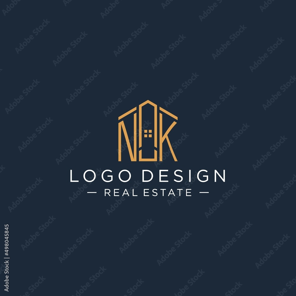 Initial letter NK logo with abstract house shape, luxury and modern ...