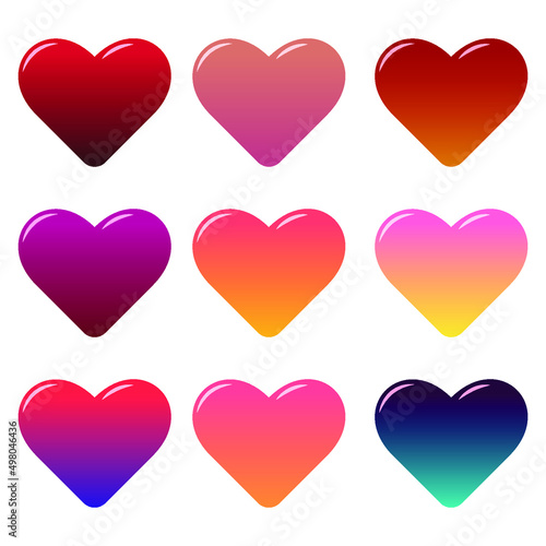 set of vector heart icons. Different colors any size vector illustration