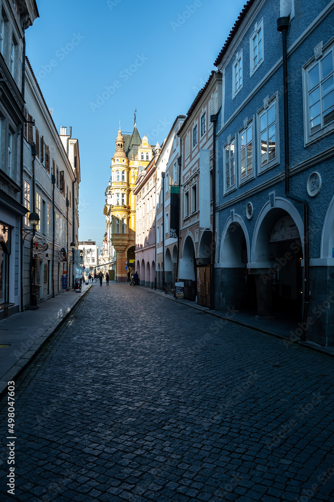 Narrow Alley In The Inner City Of Budweis (Ceske Budejovice) In The Czech Republic