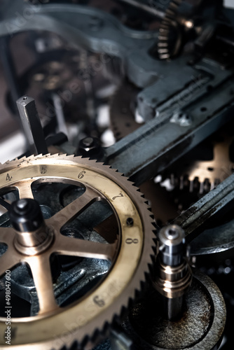 Detail Of A Mechanic Clockwork With Cogwheels Of A Vintage Clock