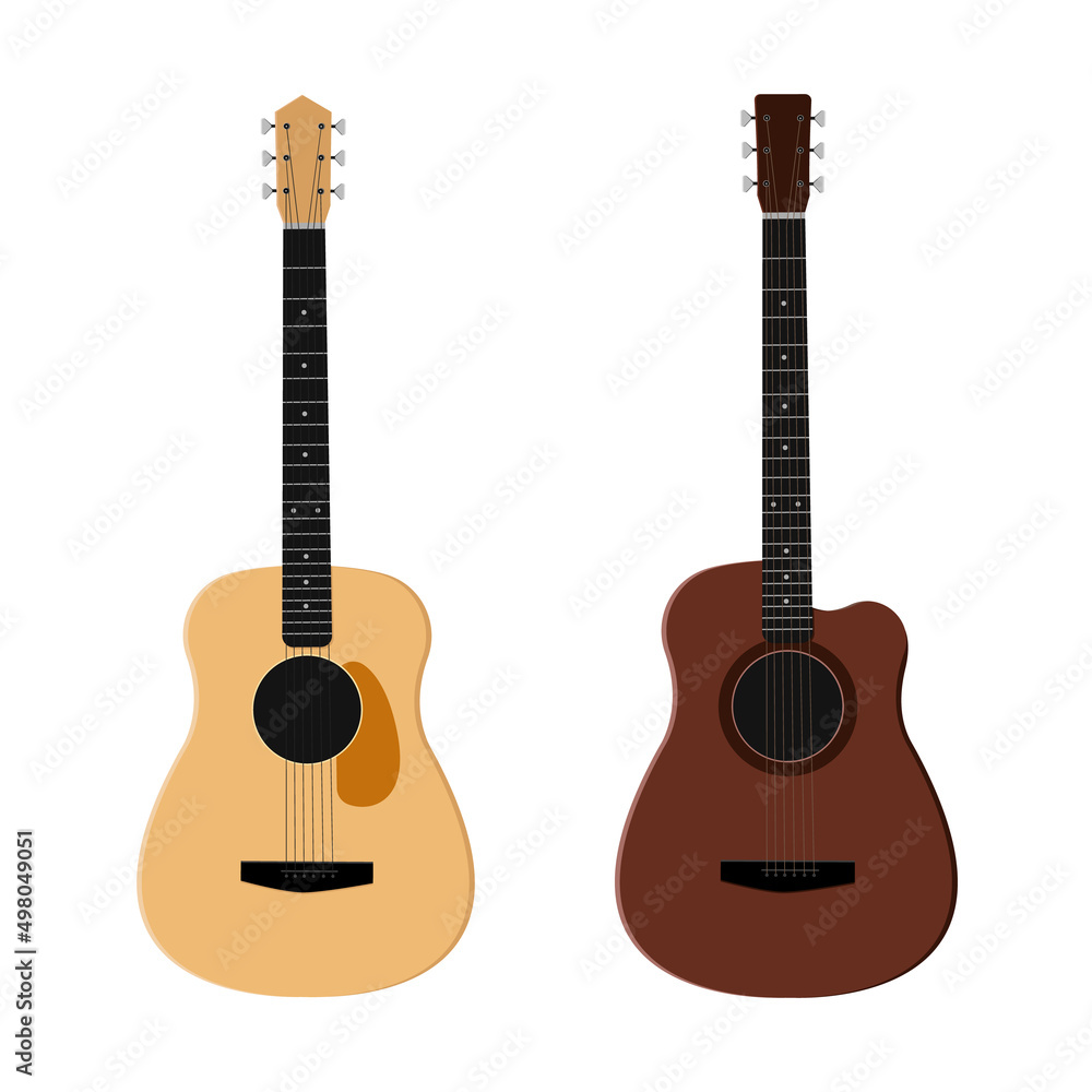 A set of cartoon acoustic guitars isolated on a white background, EPS 10 vector. A set of cartoon acoustic guitars isolated on a white background, EPS 10 vector.
