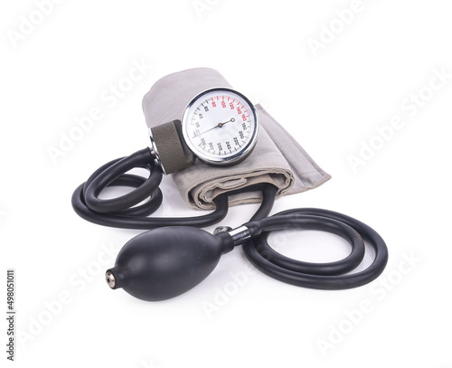 Sphygmomanometer blood pressure gauge isolated on white background