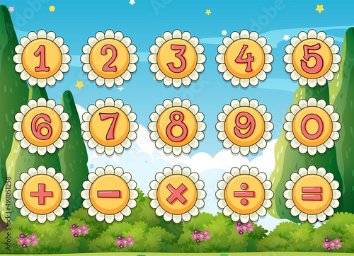Number 0 to 9 with math symbols