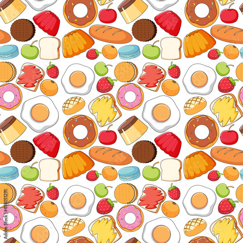 Seamless background design with food and desserts