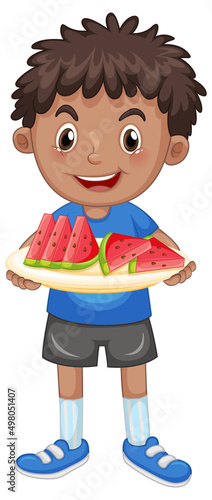 Boy with tray of watermelon