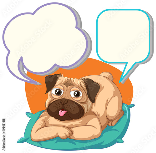 Speech bubble design with dog on cushion