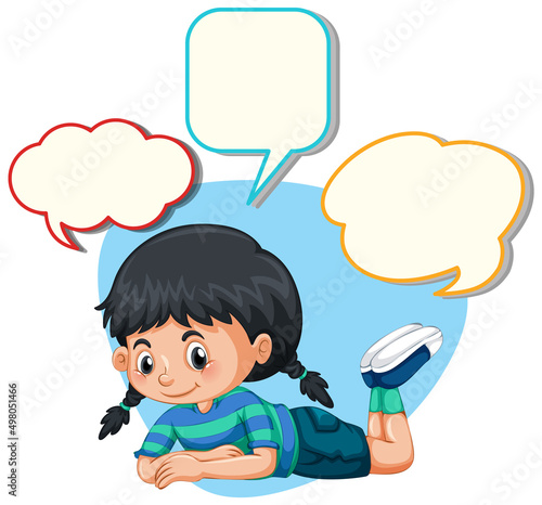 Speech bubble template with girl relaxing
