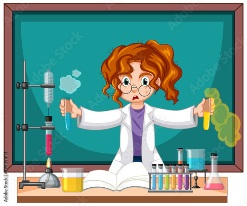 A chemist experiment with blackboard
