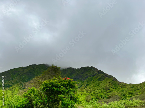 tropical mountain clouds rain in hawaii