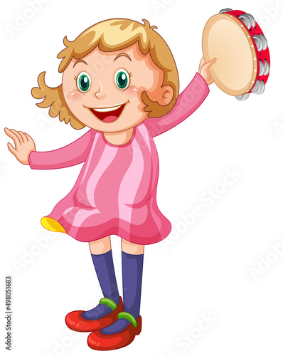 Cute girl cartoon character with music instruments
