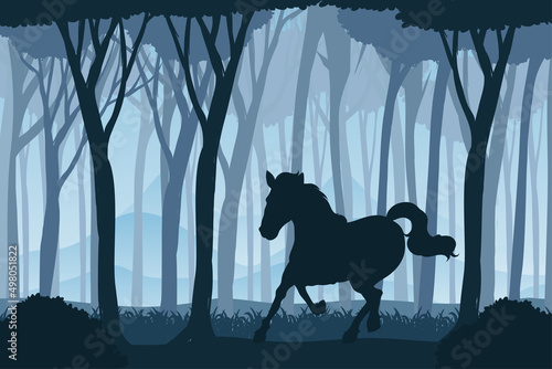 Silhouette shadow of forest scene