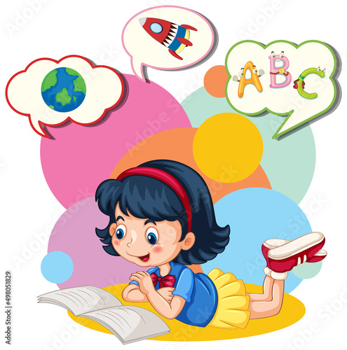 Speech bubble with girl reading book