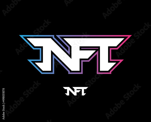 NFT - Non fungible token. Text icon. NFT Abbreviation. Crypto art logo. Vector logotype.