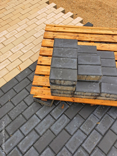stone block paving ,on the construction site