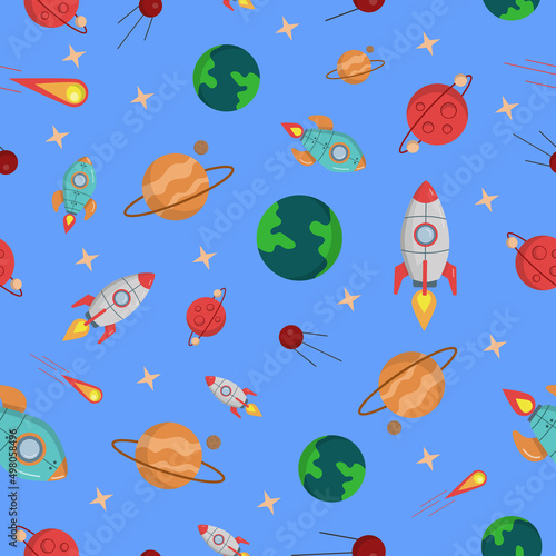 Space rocket and planet pattern