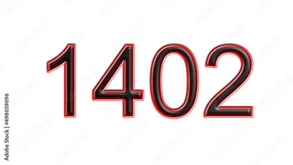 red 1402 number 3d effect white background red 1402 number 3d effect white background