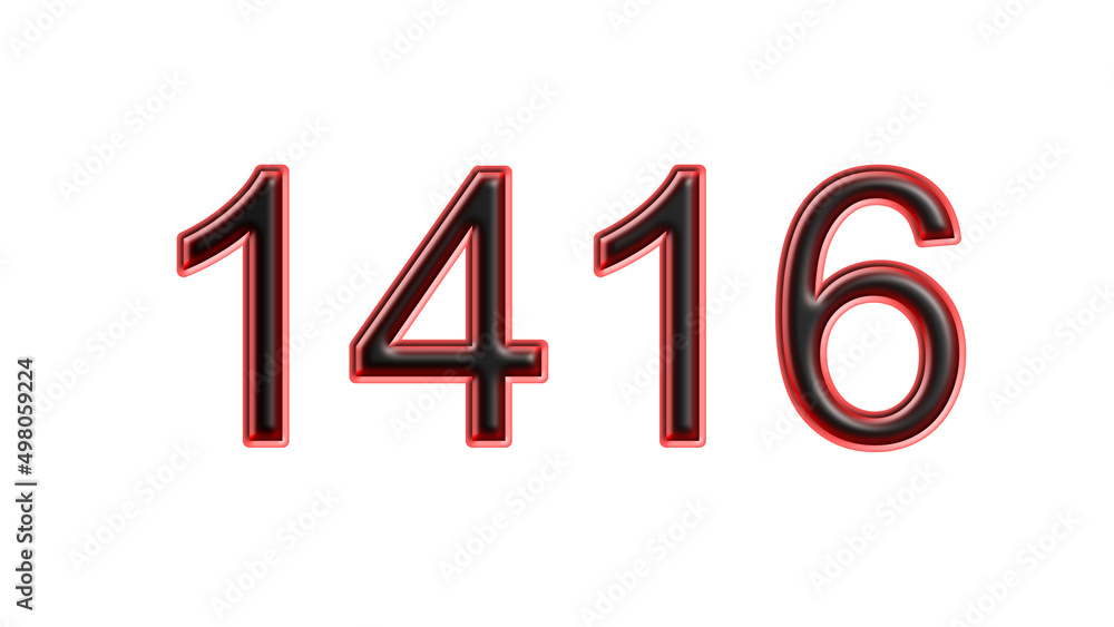 red 1416 number 3d effect white background red 1416 number 3d effect white background