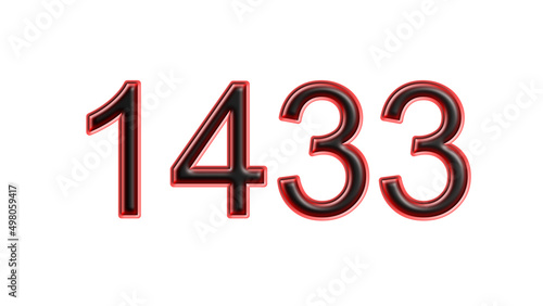 red 1433 number 3d effect white background