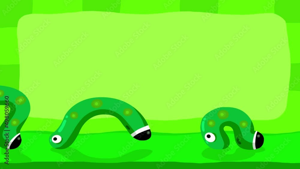 Cartoon character caterpillar animals walking loop animation for titles ...