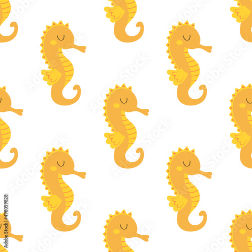 seamless pattern with seahorse in cartoon style