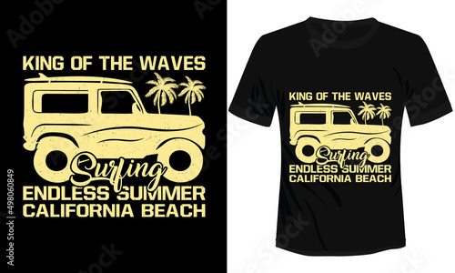 Photography Summer Surfing T-shirt Design and Jeep Illustration