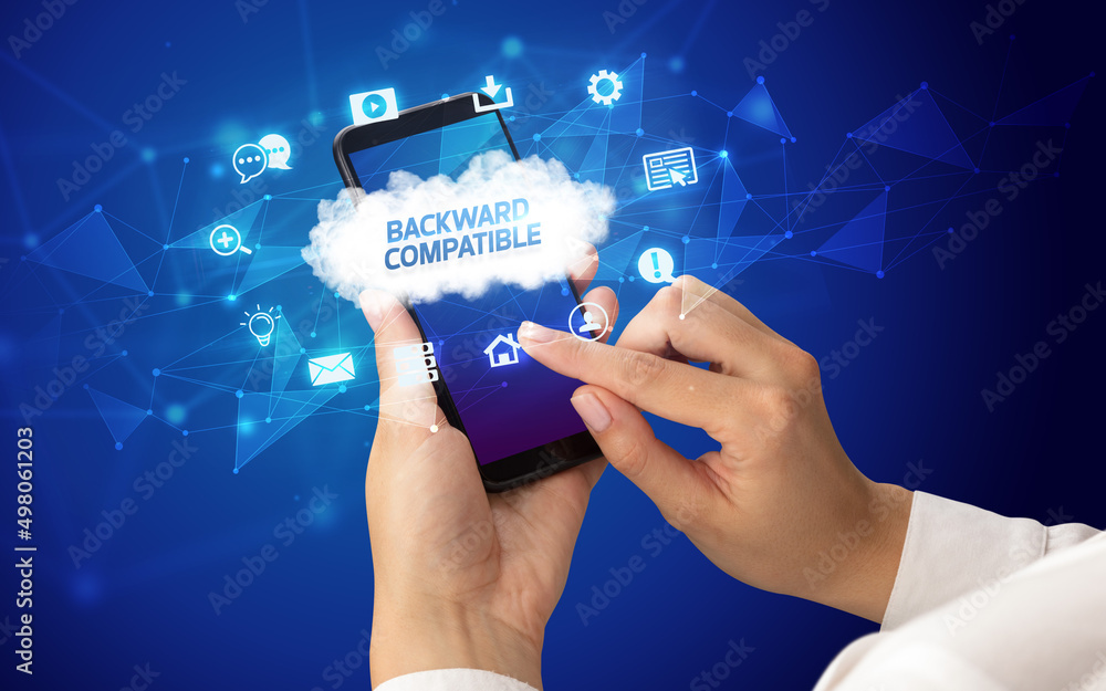 Hand using smartphone with cloud technology concept Hand using smartphone with cloud technology concept