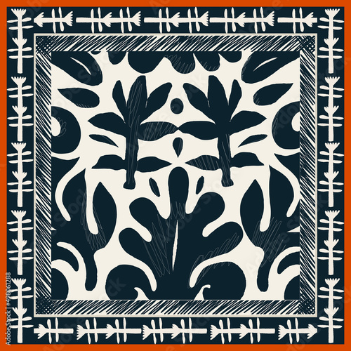 Silk scarf in Ukrainian style ornament. Abstract ethnic style. Fashionable vector template for your design.