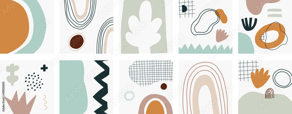 Trendy vector set of abstract pieces. Hand drawn modern forms for card, print on clothes. Creative collage.
