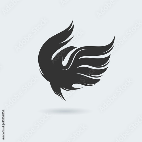 Stylized rising flying bird icon in grey color. Phoenix or Eagle image. Vector illustration. Works well as a tattoo, emblem, print or mascot.