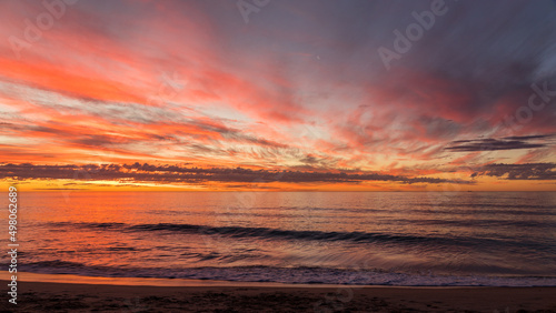 Colourful cloudy calm sunset at Bunbury, Western Australia