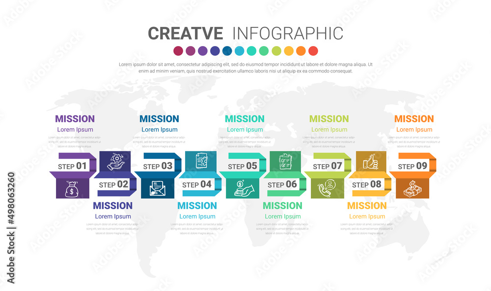 Infographic design template with 9 options, Can be used for process diagram, presentations, workflow layout, banner, flow chart, info graph. Infographic design template with 9 options, Can be used for process diagram, presentations, workflow layout, banner, flow chart, info graph.