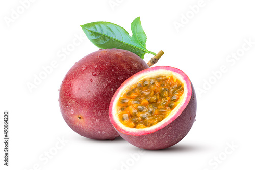 Passion fruit with leaves isolated on white