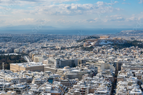 Athens covered in snow, view from Lycabettus hill after heavy snowfall