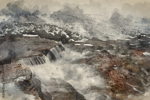 Digital watercolour painting of River Coe in Scottish Highlands