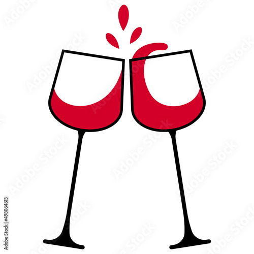 two glasses of red wine cheers flat vector illustration